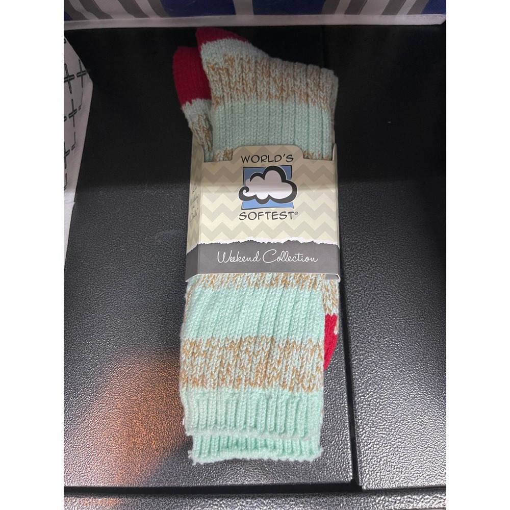 Worlds Softest Weekend Collection Crew Socks Winter Stripe Mint Red WRAGGCRW